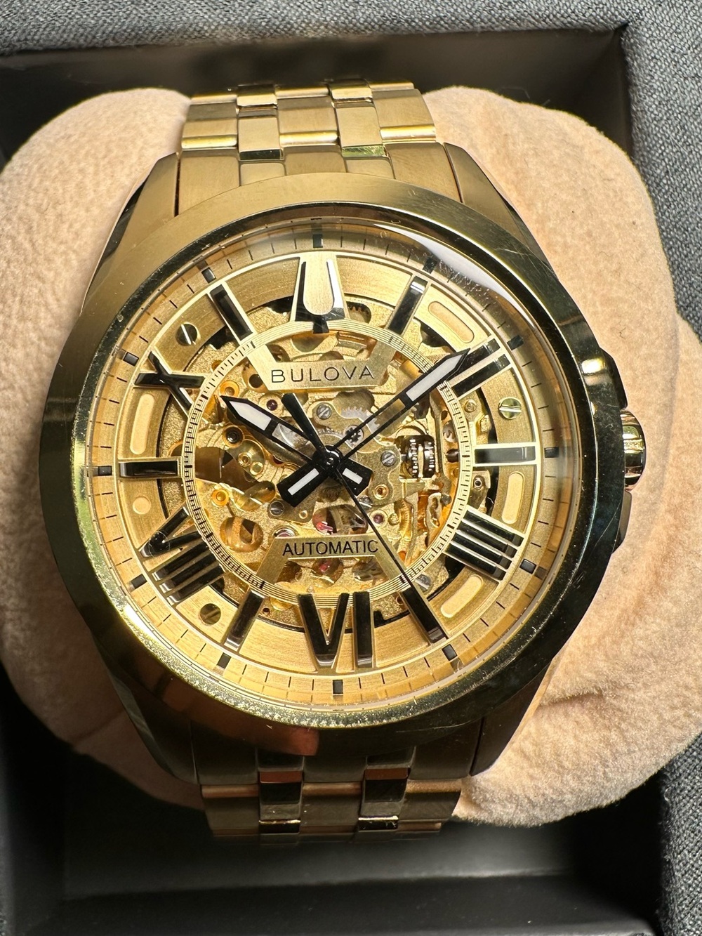 Bulova Gold Tone Skeleton Dial Watch